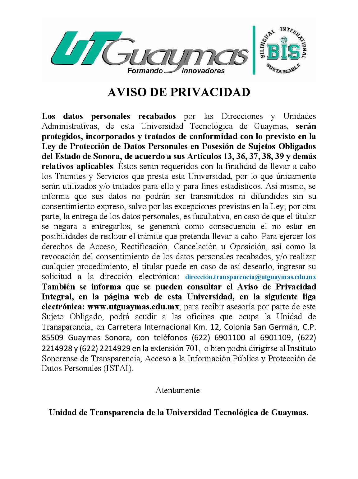 Aviso de privacidad